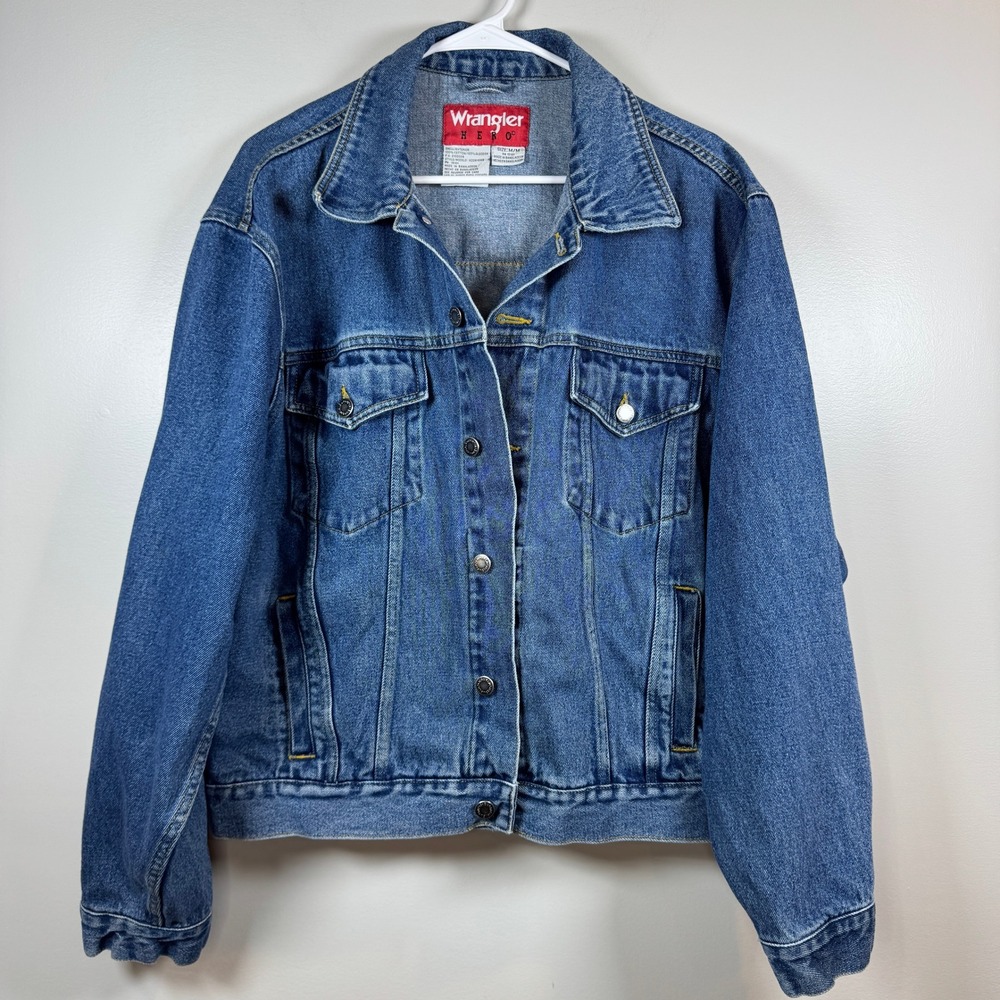 Vintage Wrangler Hero Mens M Denim‎ Trucker Jacket Western Cowboy Workwear 90s